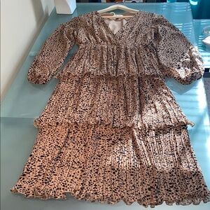 Animal Print Dress She & Sky Pleated Midi Dress Size S NEW